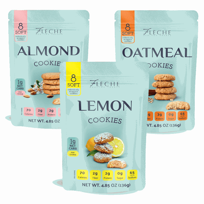 Flèche 3 - Bag Cookie Bundle | Sugar - Free Lemon, Almond & Gluten - Free Oatmeal - Flèche Healthy Treats