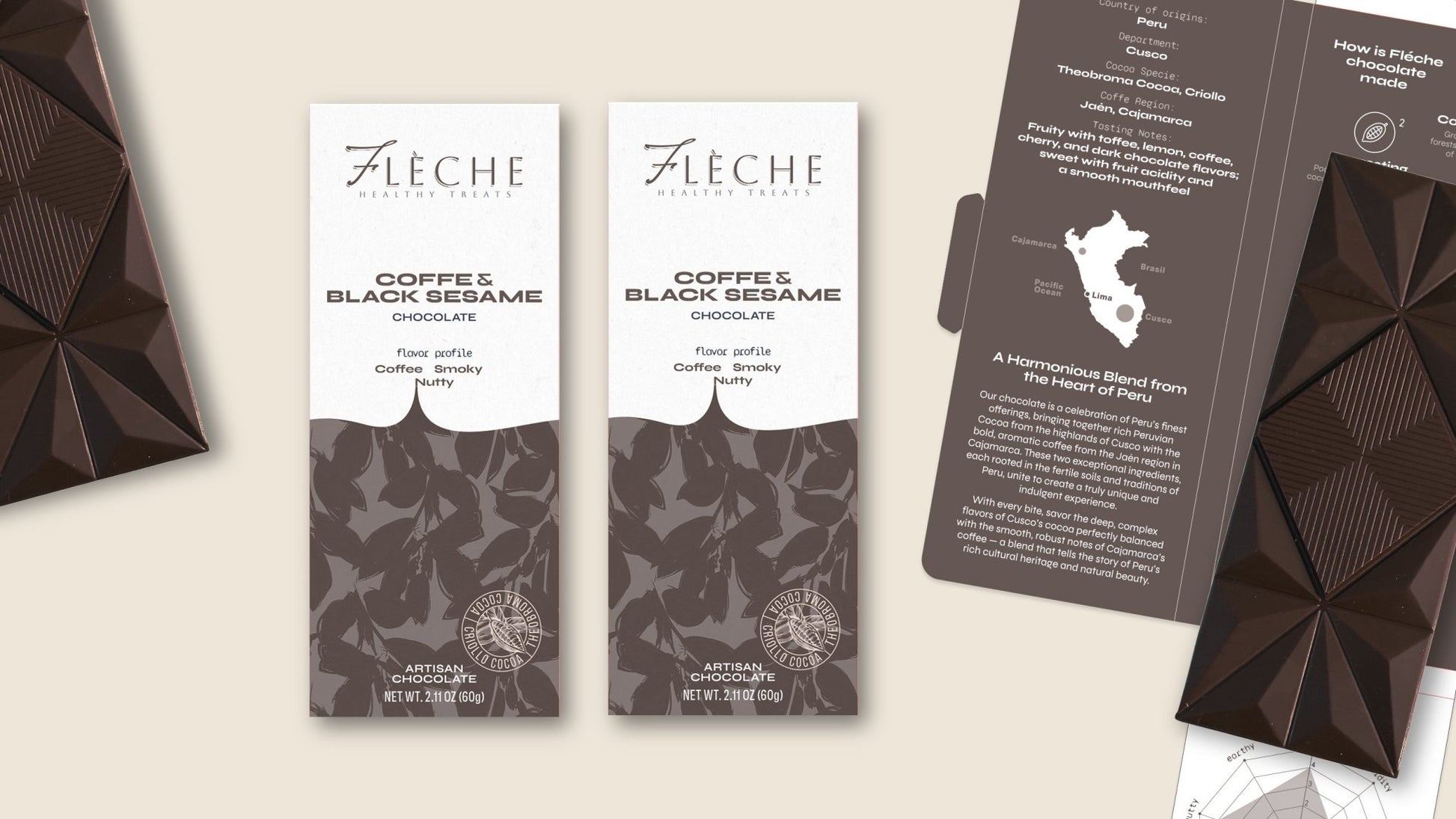 Flèche Healthy Treats Coffee & Black Sesame Chocolate - Artisan Dark Chocolate Delight - Fleche Healthy Treats