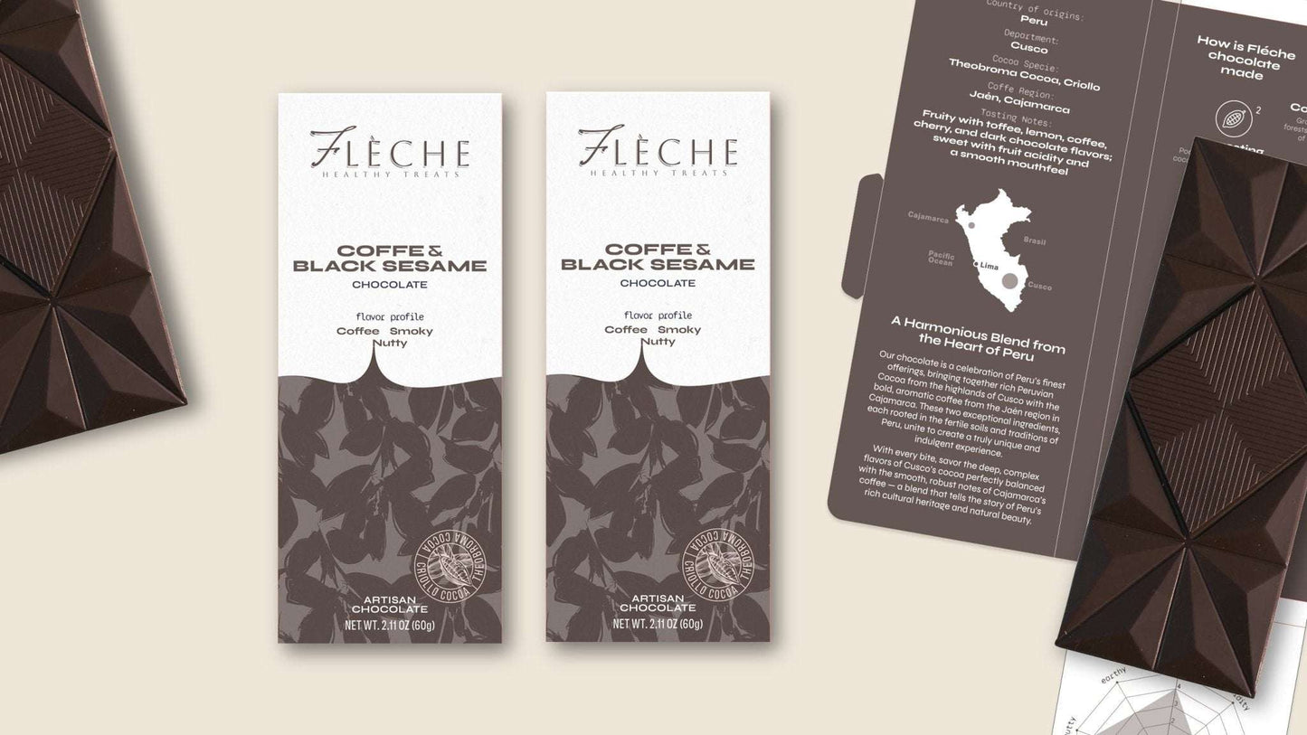 Flèche Healthy Treats Coffee & Black Sesame Chocolate - Artisan Dark Chocolate Delight - Fleche Healthy Treats