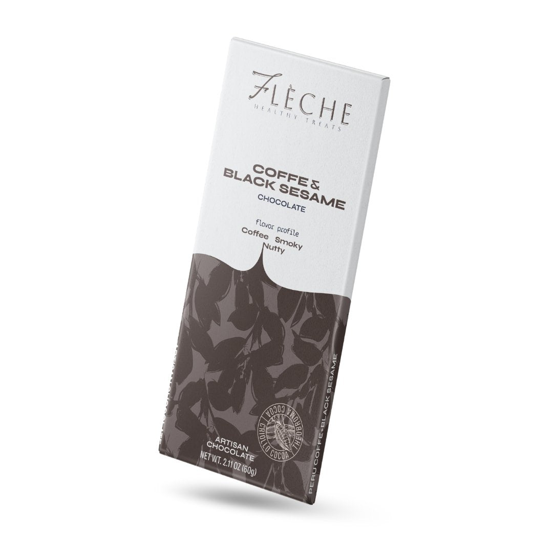 Flèche Healthy Treats Coffee & Black Sesame Chocolate - Artisan Dark Chocolate Delight - Fleche Healthy Treats