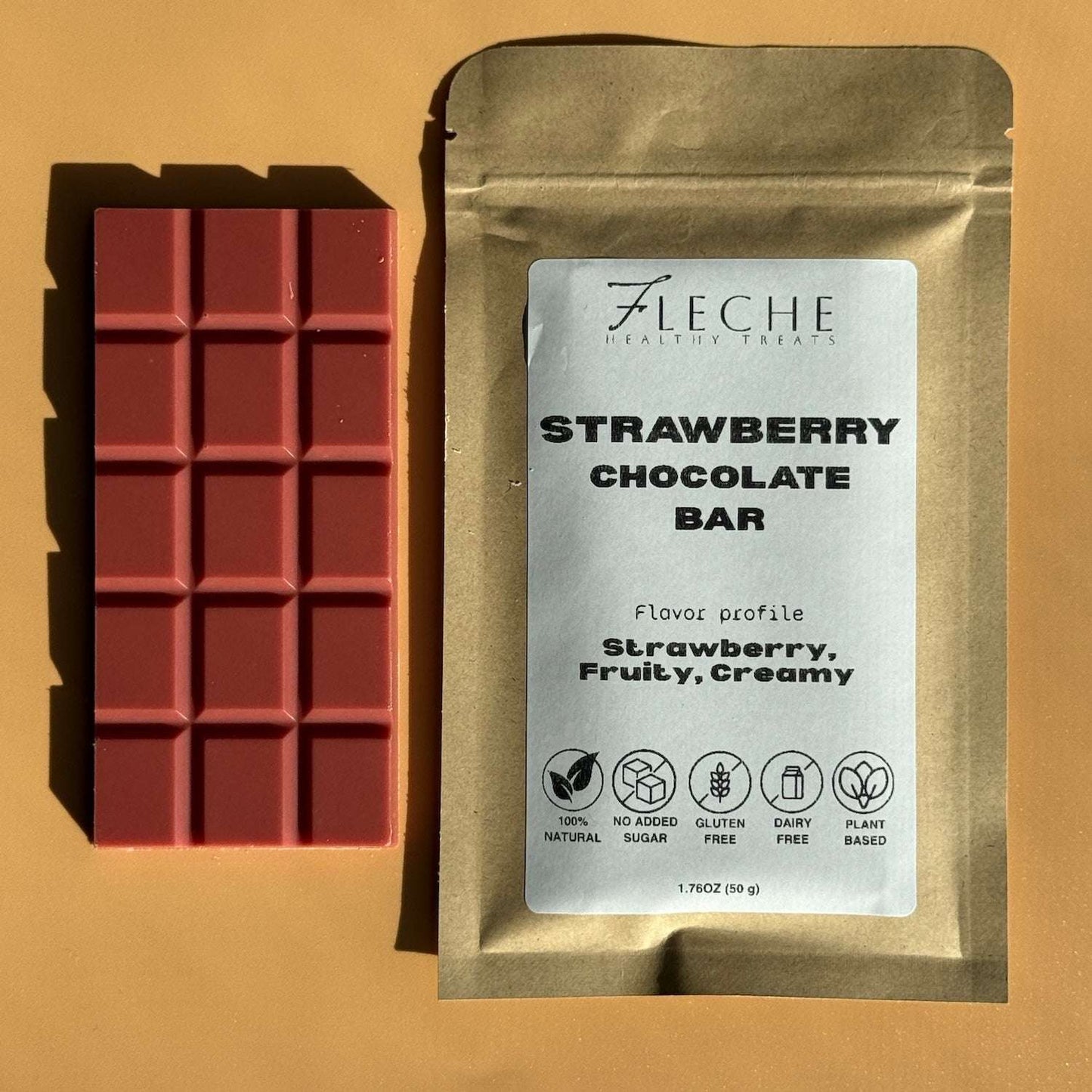 Flèche Strawberry Chocolate Bar – No Sugar Added, All - Natural & Vegan - Flèche Healthy Treats