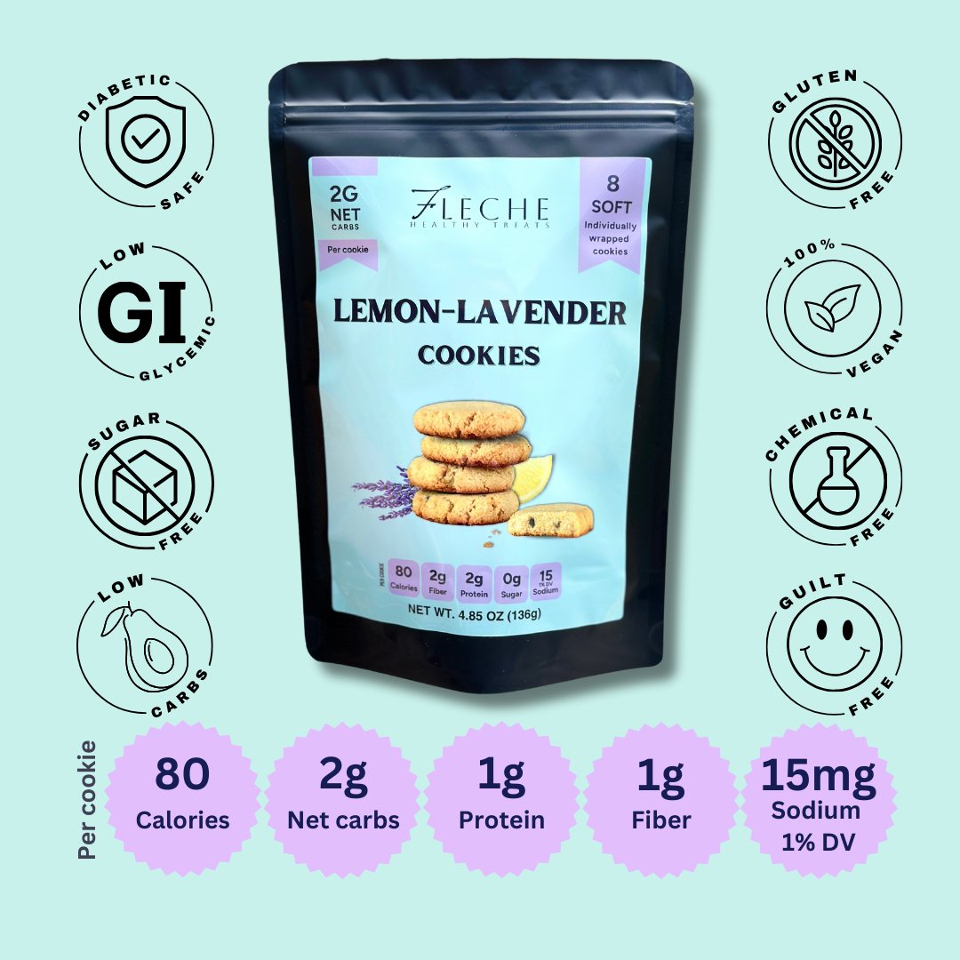 Lemon - Lavender Cookies Sugar Free Vegan Dairy and Gluten Free - Fleche Healthy Treats