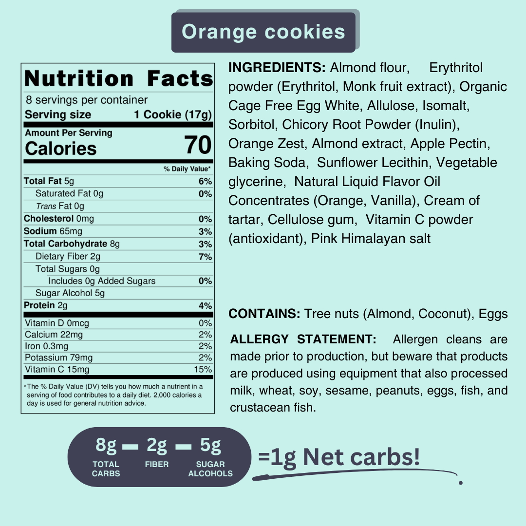 Orange Cookies Sugar Free Low Calories Low Fat Gluten and Dairy Free - Fleche Healthy Treats