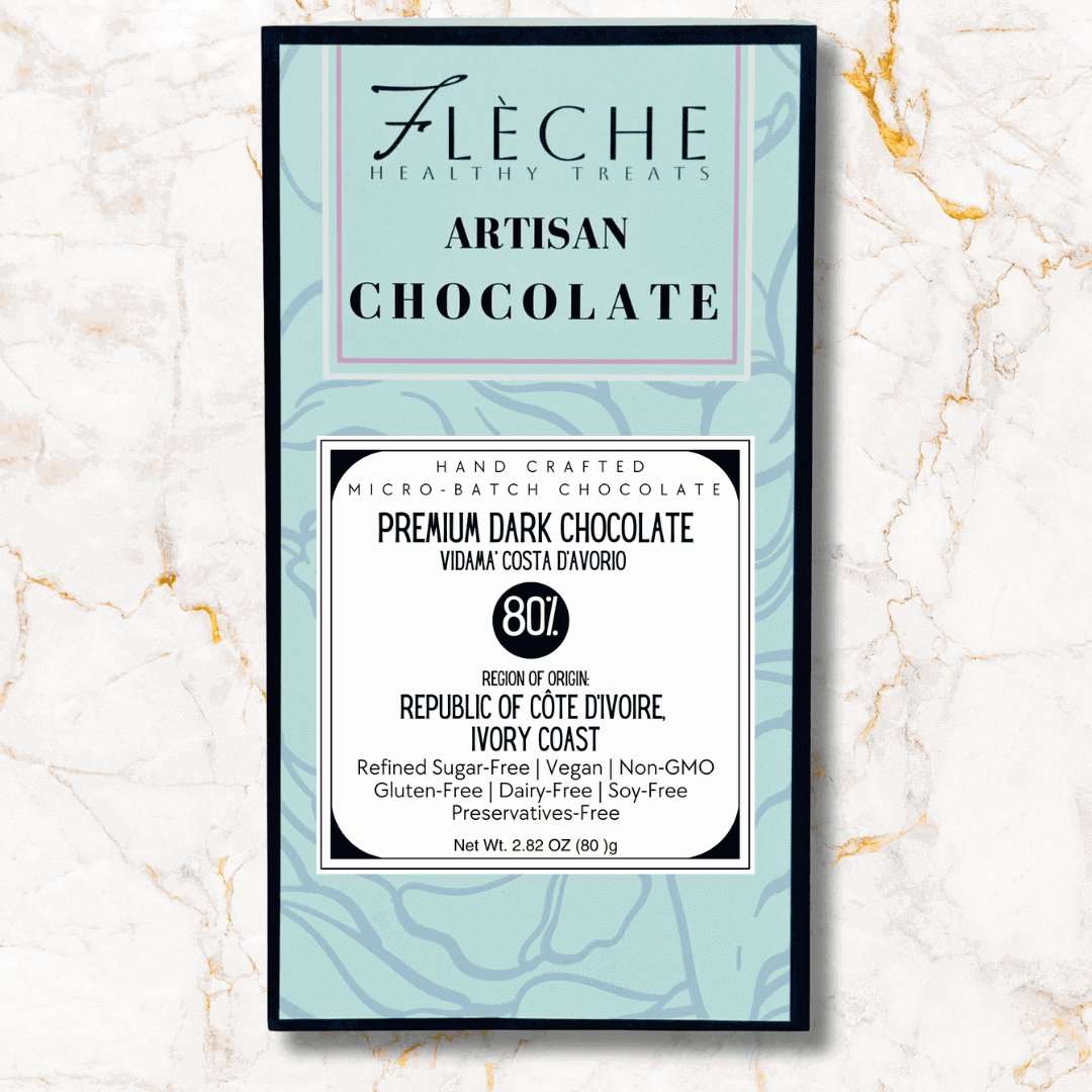 Premium 80% Dark Artisan Chocolate Ivory Coast - Fleche Healthy Treats