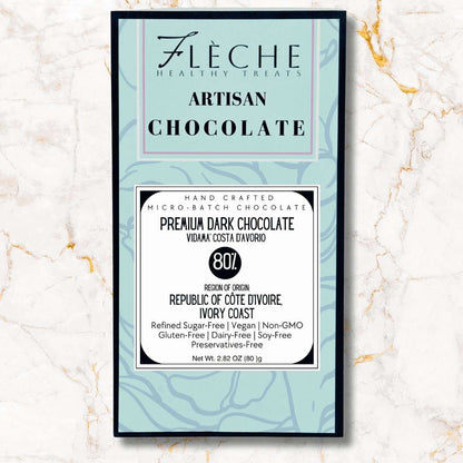 Premium 80% Dark Artisan Chocolate Ivory Coast - Fleche Healthy Treats