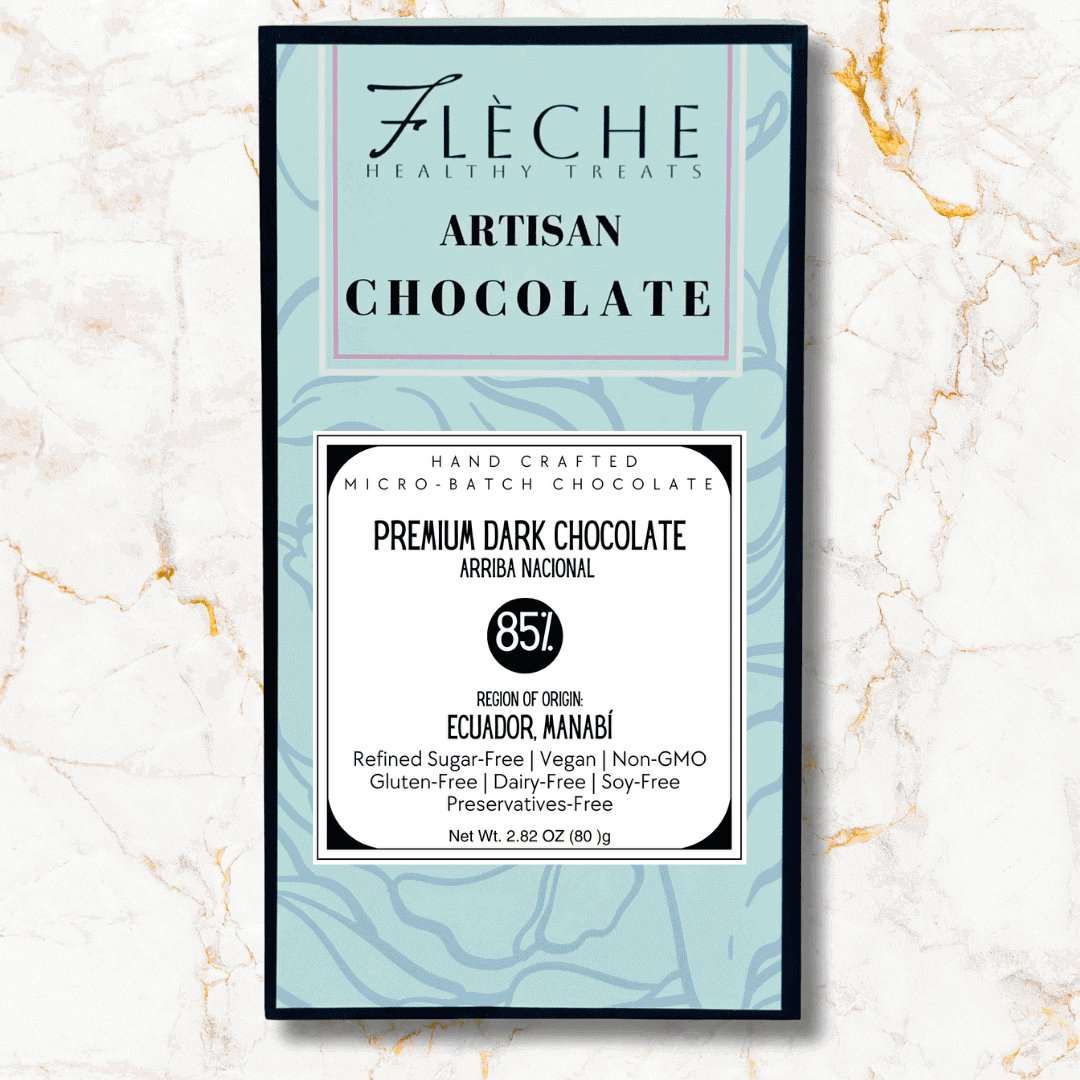 Premium 85% Dark Artisan Chocolate Ecuadorian Arriba Nacional - Fleche Healthy Treats