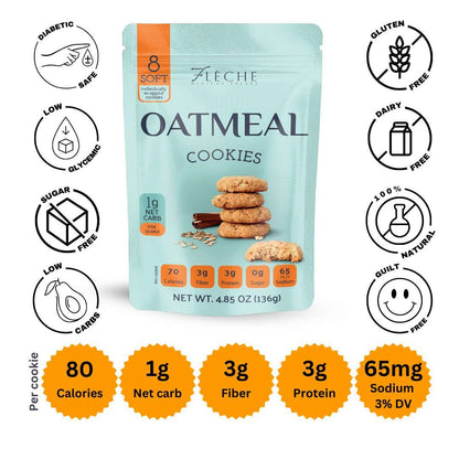 Sugar Free Oatmeal Cookies (Bag of 8 cookies) - Fleche Healthy Treats