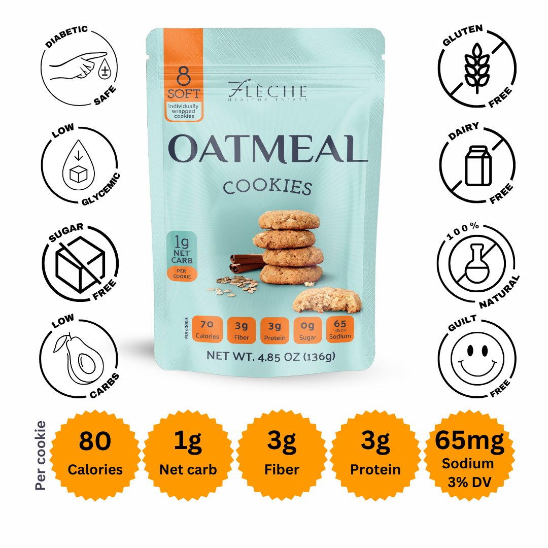 Sugar Free Oatmeal Cookies (Bag of 8 cookies) - Fleche Healthy Treats