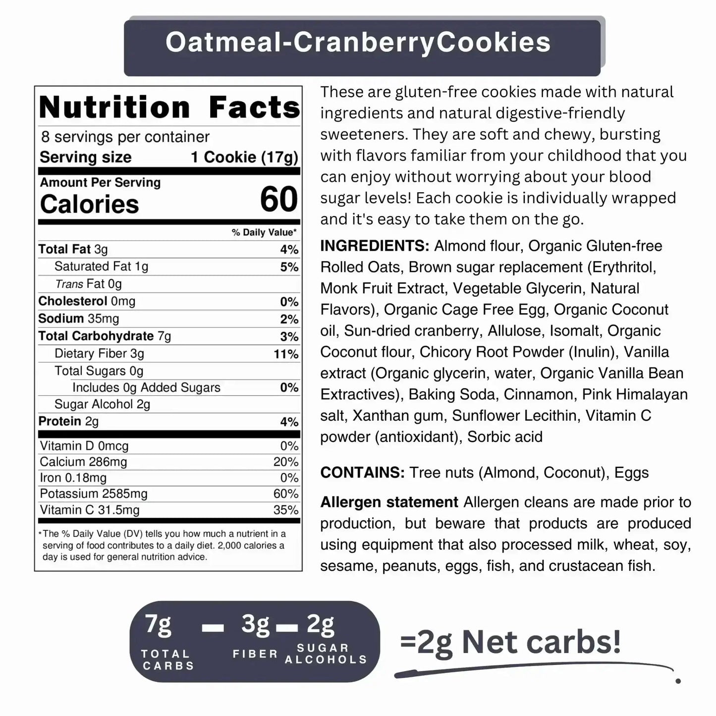 Sugar - Free Oatmeal Cranberry Cookies | Limited Edition - Flèche Healthy Treats