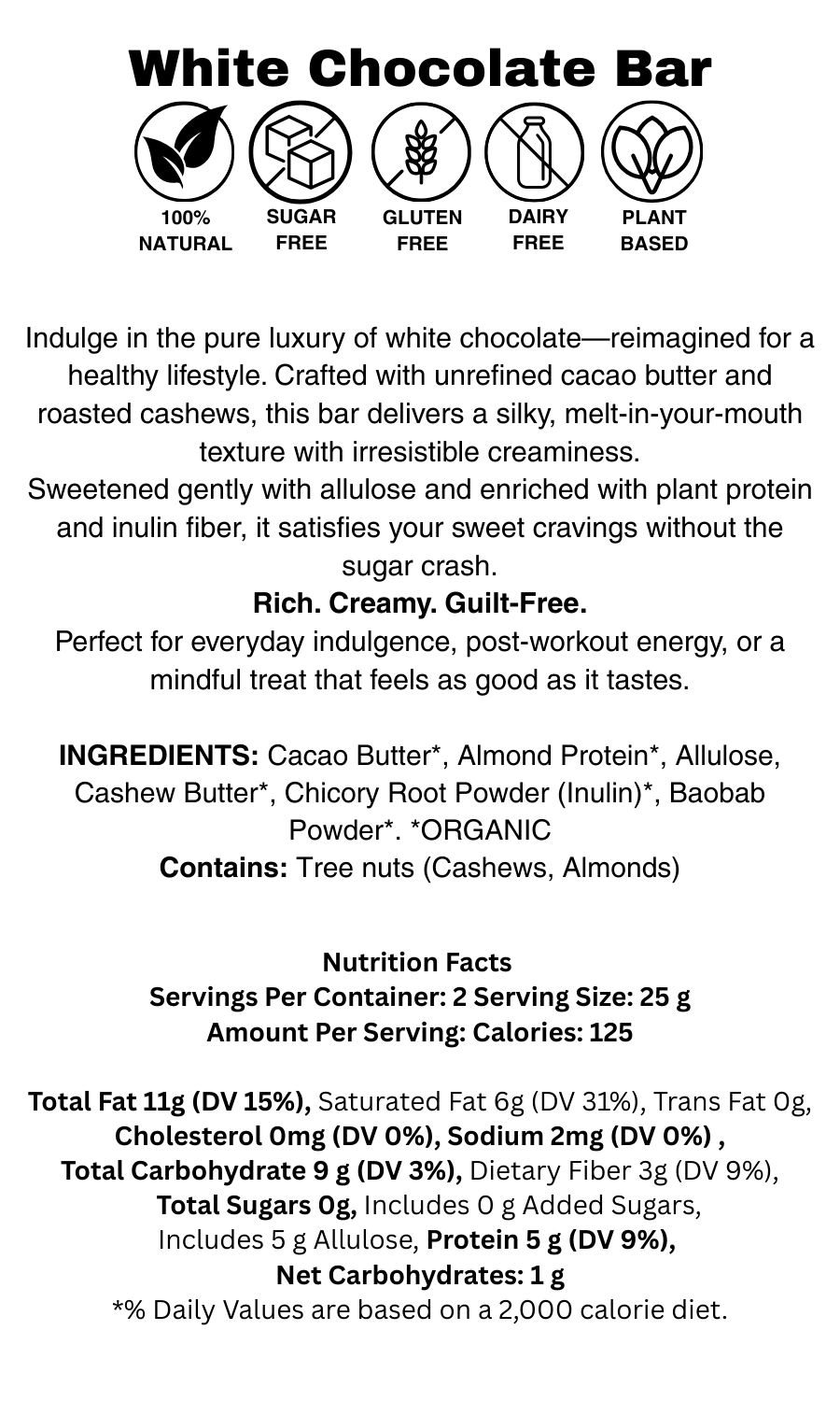 Sugar - Free White Chocolate Bar - Flèche Healthy Treats