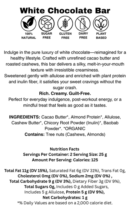 Sugar - Free White Chocolate Bar - Flèche Healthy Treats