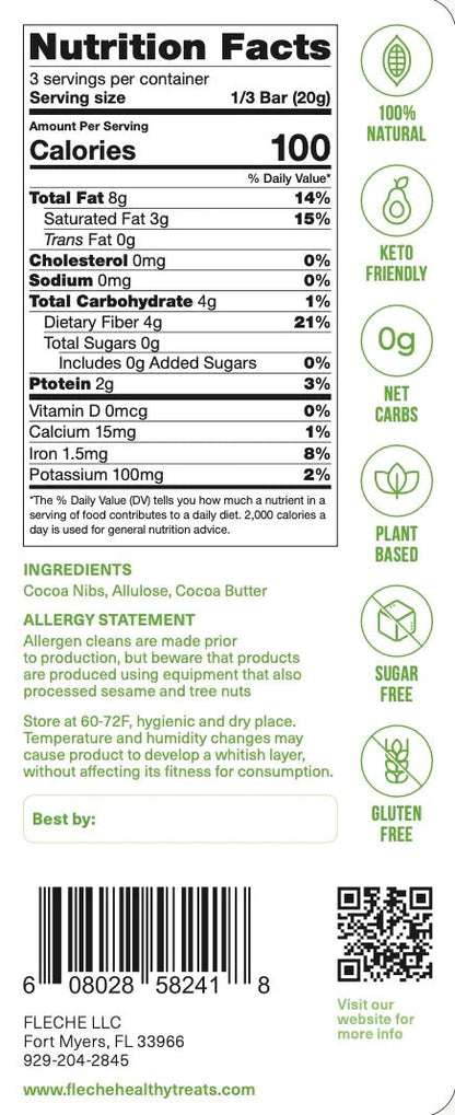 Vegan Sugar - Free 80% Dark Chocolate Ecuador | Flèche Healthy Treats - Flèche Healthy Treats
