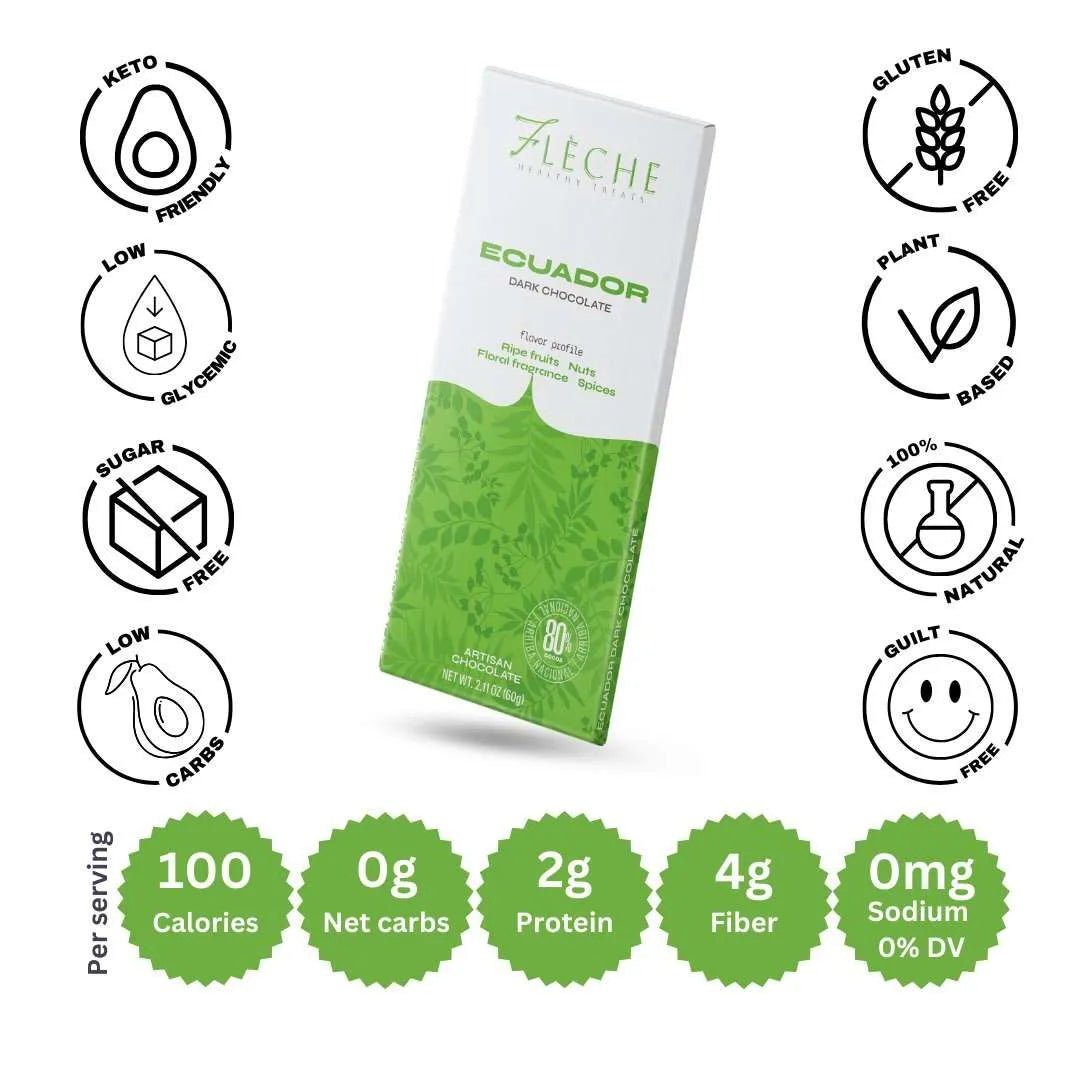 Vegan Sugar - Free 80% Dark Chocolate Ecuador | Flèche Healthy Treats - Flèche Healthy Treats