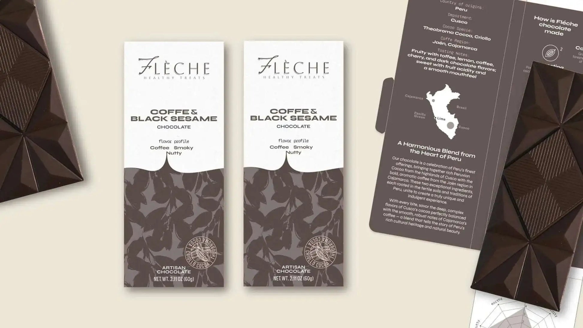 Vegan Sugar Free Coffee & Black Sesame Chocolate Bar | Flèche Healthy Treats - Flèche Healthy Treats