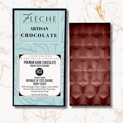 Premium 80% Dark Artisan Chocolate Ivory Coast - Fleche Healthy Treats