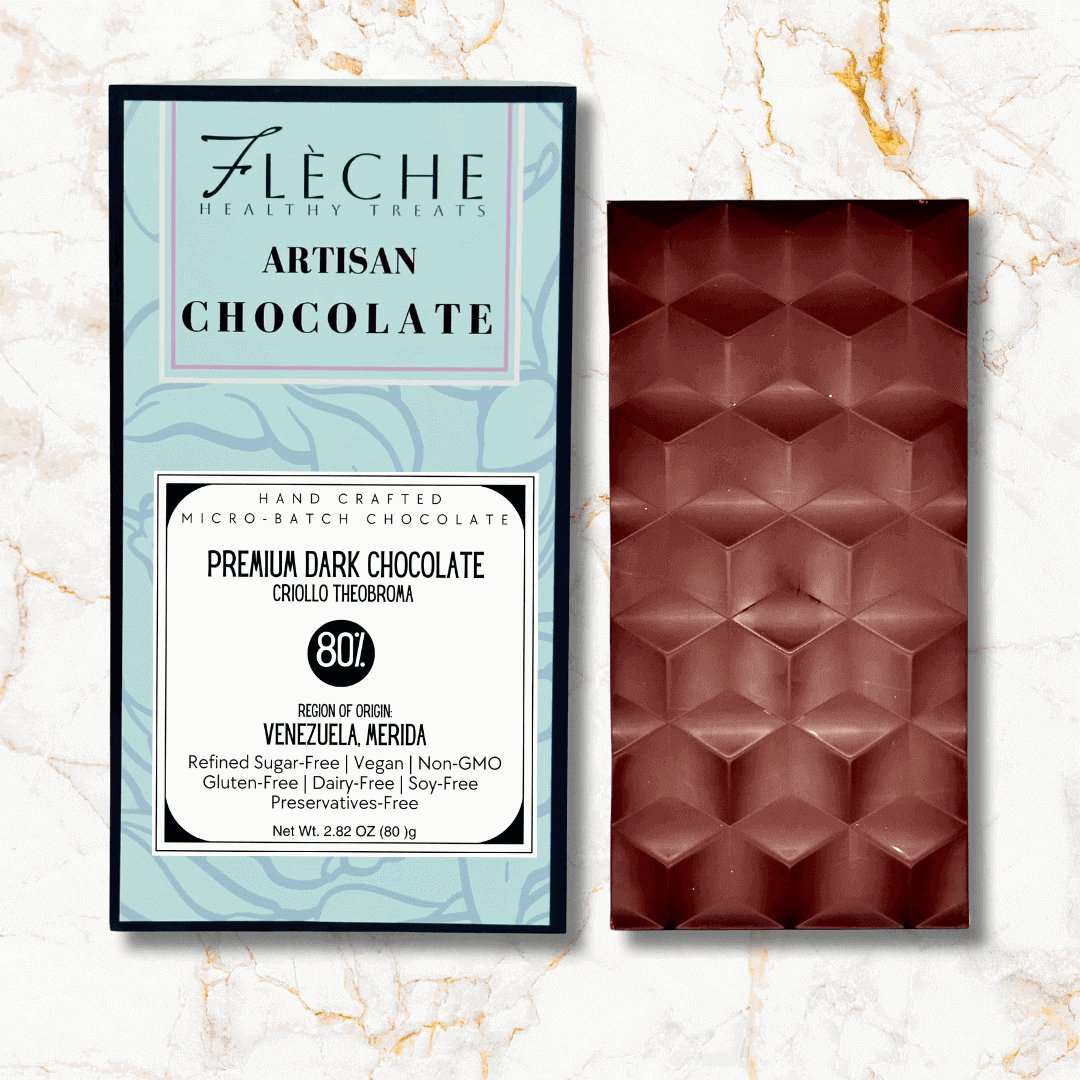 Premium 80% Dark Artisan Venezuelan Chocolate - Fleche Healthy Treats